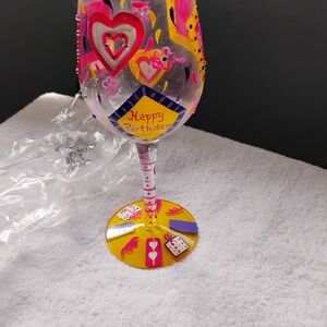 Lolita Hand-Painted "Happy Birthday" Wine Glass - Yellow, Pink, Red, Blue